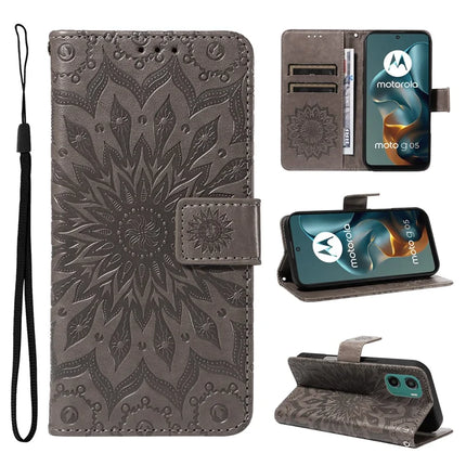 For Motorola Moto G05 4G Leather Wallet Case Sunflower Imprinted Phone Cover - Grey