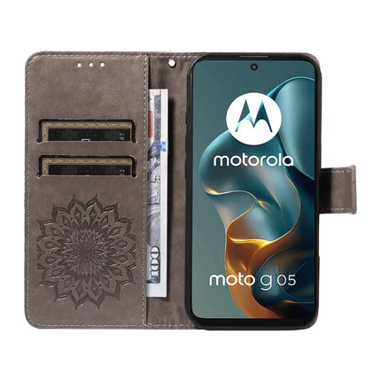 For Motorola Moto G05 4G Leather Wallet Case Sunflower Imprinted Phone Cover
