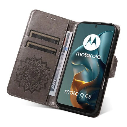 For Motorola Moto G05 4G Leather Wallet Case Sunflower Imprinted Phone Cover