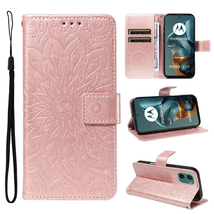 For Motorola Moto G05 4G Leather Wallet Case Sunflower Imprinted Phone Cover -  Rose Gold