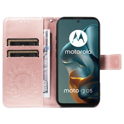 For Motorola Moto G05 4G Leather Wallet Case Sunflower Imprinted Phone Cover -  Rose Gold