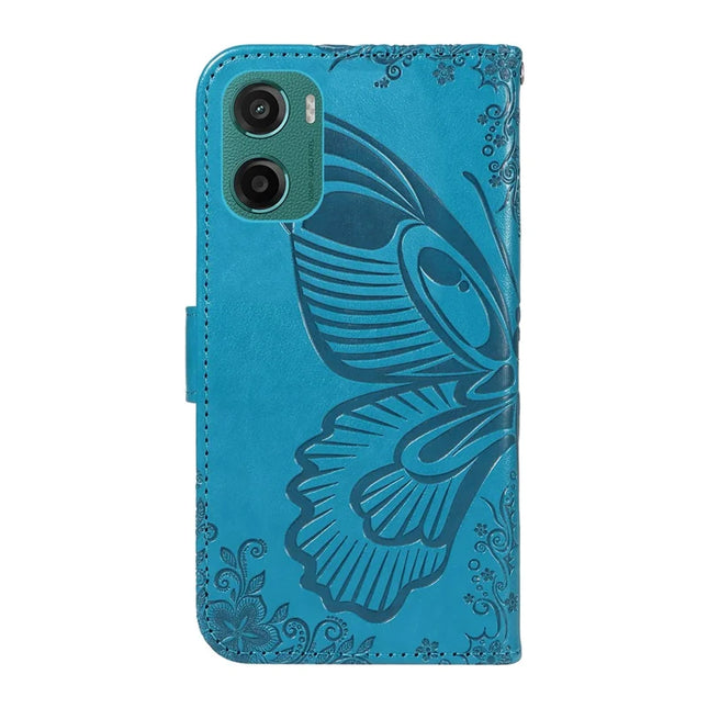 For Motorola Moto G15 4G Case Butterfly Pattern PU Leather Folio Flip Phone Cover -  Blue