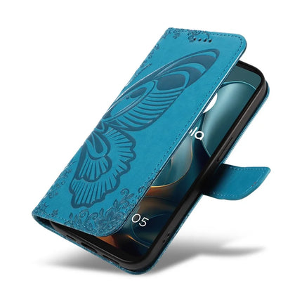 For Motorola Moto G15 4G Case Butterfly Pattern PU Leather Folio Flip Phone Cover -  Blue