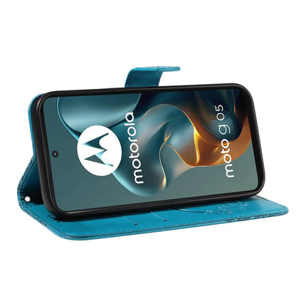 For Motorola Moto G15 4G Case Butterfly Pattern PU Leather Folio Flip Phone Cover -  Blue