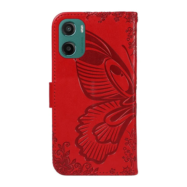 For Motorola Moto G15 4G Case Butterfly Pattern PU Leather Folio Flip Phone Cover -  Red