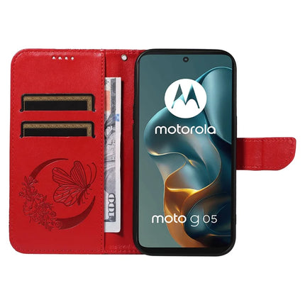 For Motorola Moto G15 4G Case Butterfly Pattern PU Leather Folio Flip Phone Cover -  Red
