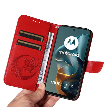 For Motorola Moto G15 4G Case Butterfly Pattern PU Leather Folio Flip Phone Cover -  Red