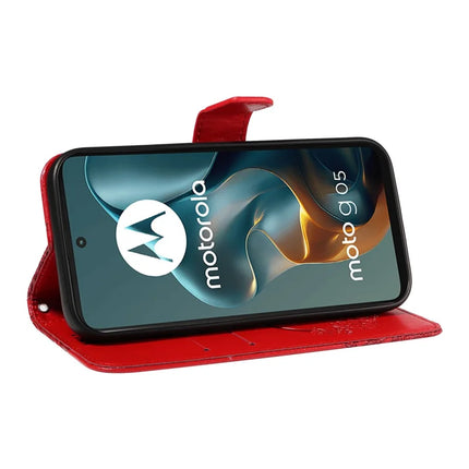 For Motorola Moto G15 4G Case Butterfly Pattern PU Leather Folio Flip Phone Cover -  Red