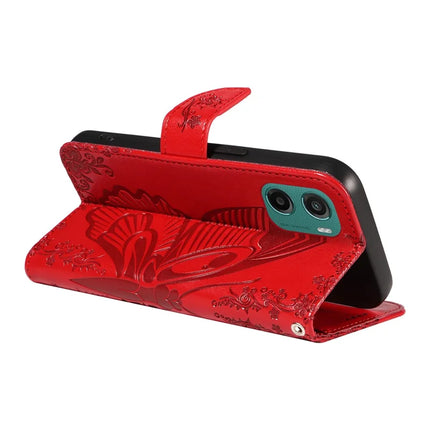 For Motorola Moto G15 4G Case Butterfly Pattern PU Leather Folio Flip Phone Cover -  Red