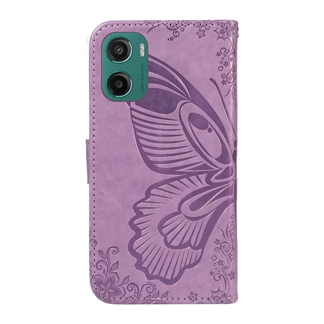 For Motorola Moto G15 4G Case Butterfly Pattern PU Leather Folio Flip Phone Cover -  Light Purple