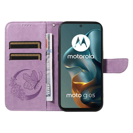 For Motorola Moto G15 4G Case Butterfly Pattern PU Leather Folio Flip Phone Cover -  Light Purple