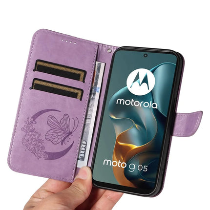 For Motorola Moto G15 4G Case Butterfly Pattern PU Leather Folio Flip Phone Cover -  Light Purple
