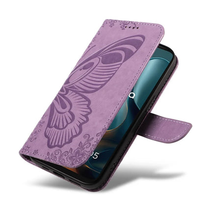 For Motorola Moto G15 4G Case Butterfly Pattern PU Leather Folio Flip Phone Cover -  Light Purple