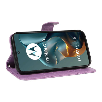For Motorola Moto G15 4G Case Butterfly Pattern PU Leather Folio Flip Phone Cover -  Light Purple