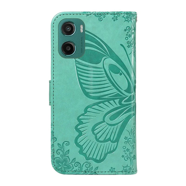 For Motorola Moto G15 4G Case Butterfly Pattern PU Leather Folio Flip Phone Cover -  Green