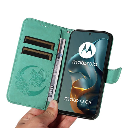 For Motorola Moto G15 4G Case Butterfly Pattern PU Leather Folio Flip Phone Cover -  Green