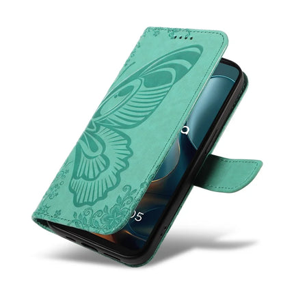 For Motorola Moto G15 4G Case Butterfly Pattern PU Leather Folio Flip Phone Cover -  Green
