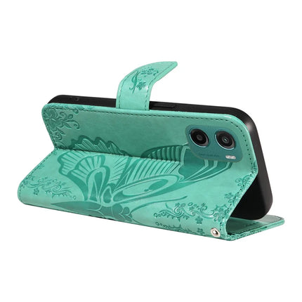 For Motorola Moto G15 4G Case Butterfly Pattern PU Leather Folio Flip Phone Cover -  Green