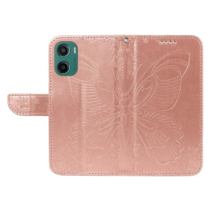 For Motorola Moto G15 4G Case Butterfly Pattern PU Leather Folio Flip Phone Cover -  Rose Gold