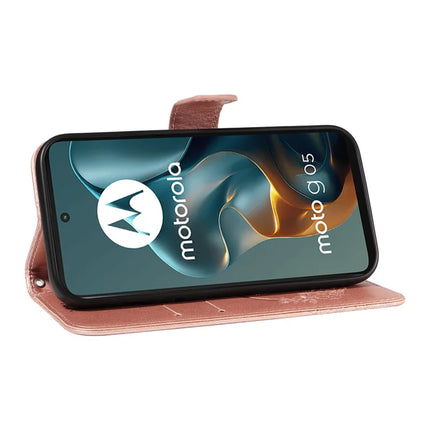 For Motorola Moto G15 4G Case Butterfly Pattern PU Leather Folio Flip Phone Cover -  Rose Gold