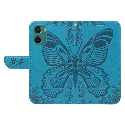 For Motorola Moto G05 4G Case Butterfly Pattern PU Leather Folio Flip Phone Cover -  Blue