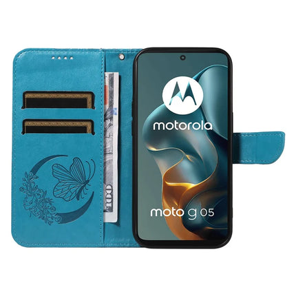 For Motorola Moto G05 4G Case Butterfly Pattern PU Leather Folio Flip Phone Cover -  Blue