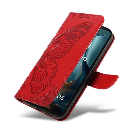 For Motorola Moto G05 4G Case Butterfly Pattern PU Leather Folio Flip Phone Cover -  Red
