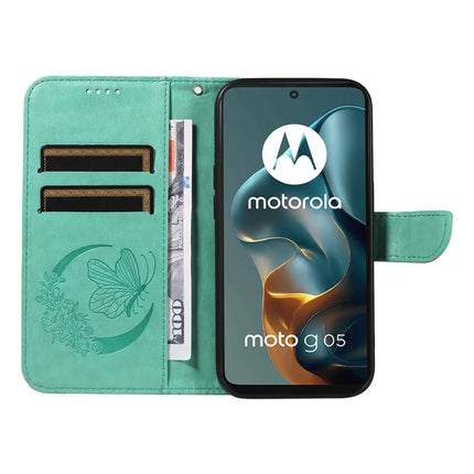 For Motorola Moto G05 4G Case Butterfly Pattern PU Leather Folio Flip Phone Cover -  Green