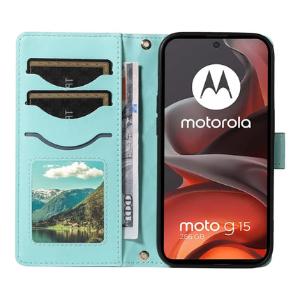 For Motorola Moto G15 4G / Motorola Moto G15 Power 4G Wallet Case Rhombus Leather Phone Cover with Strap