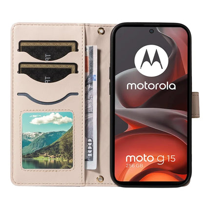 For Motorola Moto G15 4G / Motorola Moto G15 Power 4G Wallet Case Rhombus Leather Phone Cover with Strap