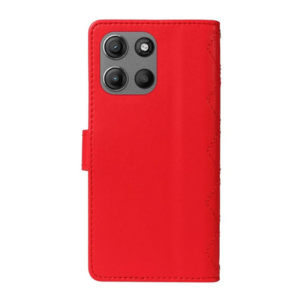 For Motorola Moto G15 4G / Motorola Moto G15 Power 4G Wallet Case Rhombus Leather Phone Cover with Strap -  Red