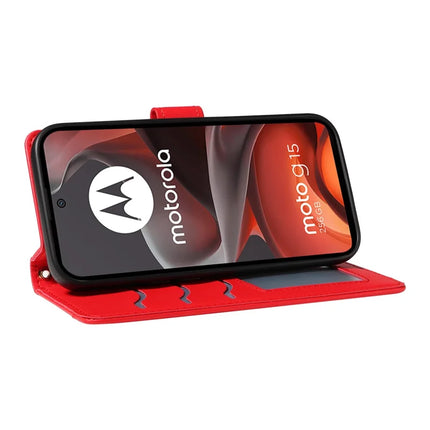 For Motorola Moto G15 4G / Motorola Moto G15 Power 4G Wallet Case Rhombus Leather Phone Cover with Strap -  Red