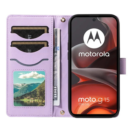 For Motorola Moto G15 4G / Motorola Moto G15 Power 4G Wallet Case Rhombus Leather Phone Cover with Strap -  Light Purple