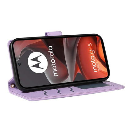 For Motorola Moto G15 4G / Motorola Moto G15 Power 4G Wallet Case Rhombus Leather Phone Cover with Strap -  Light Purple