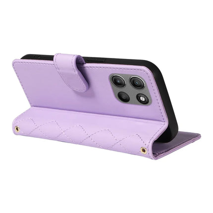 For Motorola Moto G15 4G / Motorola Moto G15 Power 4G Wallet Case Rhombus Leather Phone Cover with Strap -  Light Purple