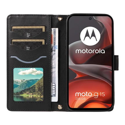For Motorola Moto G15 4G / Motorola Moto G15 Power 4G Wallet Case Rhombus Leather Phone Cover with Strap