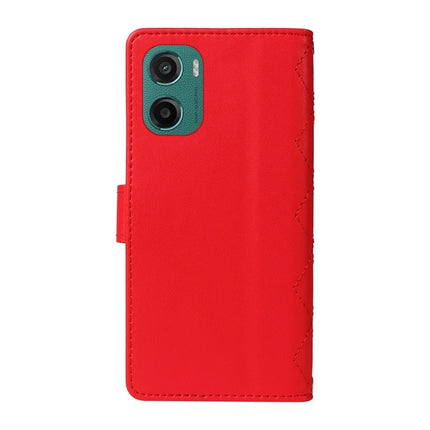 For Motorola Moto G05 4G Wallet Case Rhombus Leather Phone Cover with Strap -  Red