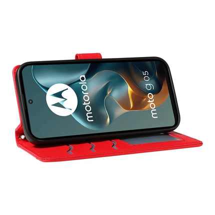 For Motorola Moto G05 4G Wallet Case Rhombus Leather Phone Cover with Strap -  Red