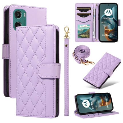For Motorola Moto G05 4G Wallet Case Rhombus Leather Phone Cover with Strap -  Light Purple