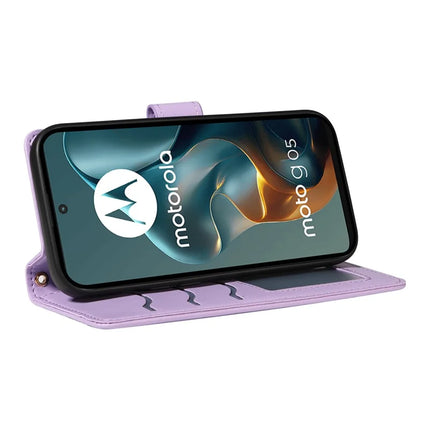 For Motorola Moto G05 4G Wallet Case Rhombus Leather Phone Cover with Strap -  Light Purple