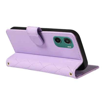 For Motorola Moto G05 4G Wallet Case Rhombus Leather Phone Cover with Strap -  Light Purple