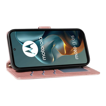 For Motorola Moto G05 4G Wallet Case Rhombus Leather Phone Cover with Strap -  Rose Gold