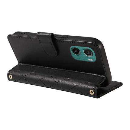 For Motorola Moto G05 4G Wallet Case Rhombus Leather Phone Cover with Strap