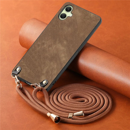 For Samsung Galaxy A05 4G Retro Leather Phone Back Cover with Adjustable Strap