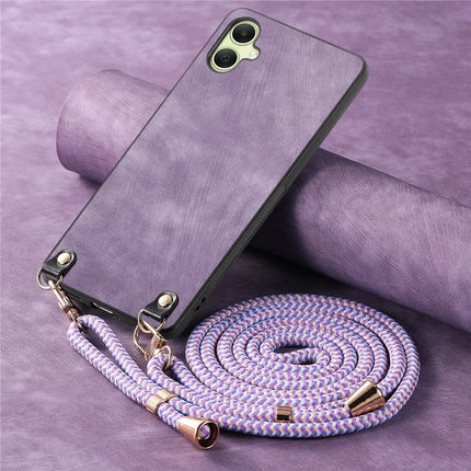 For Samsung Galaxy A05 4G Retro Leather Phone Back Cover with Adjustable Strap