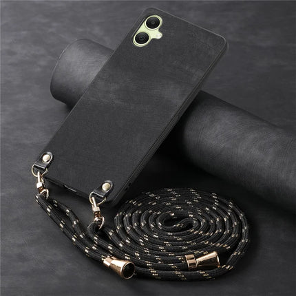 For Samsung Galaxy A05 4G Retro Leather Phone Back Cover with Adjustable Strap