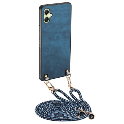 For Samsung Galaxy A05 4G Retro Leather Phone Back Cover with Adjustable Strap - Blue