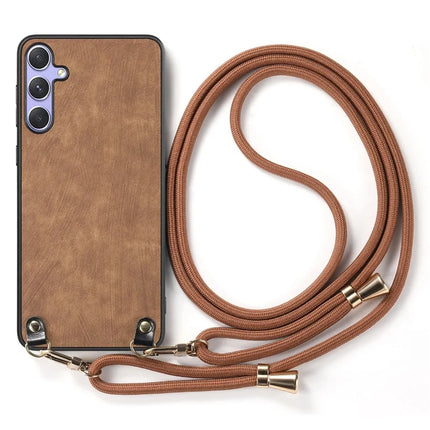For Samsung Galaxy S23 FE Retro Leather Phone Back Cover with Adjustable Strap