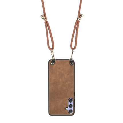 For Samsung Galaxy S23 FE Retro Leather Phone Back Cover with Adjustable Strap