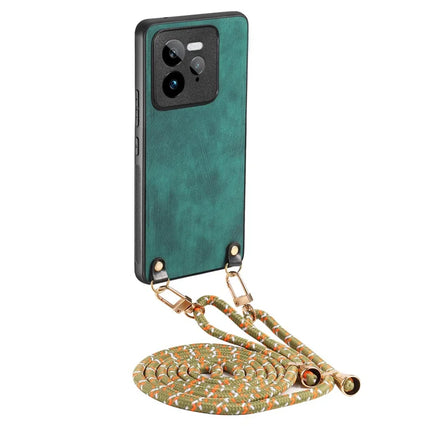 For Realme GT 7 Pro 5G Retro Leather Phone Back Cover with Adjustable Strap - Green
